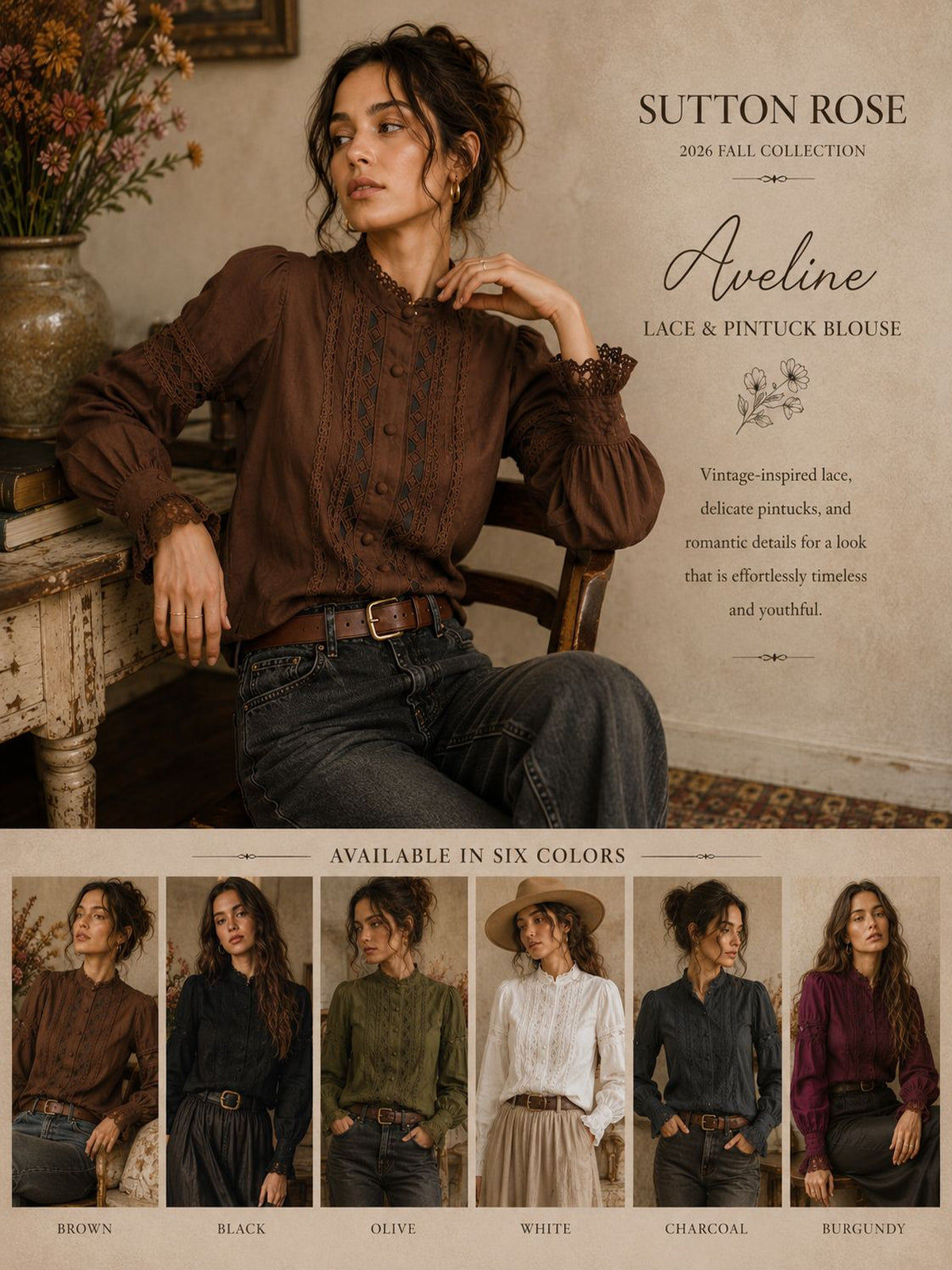 Sutton Rose Aveline Lace & Pintuck Blouse
