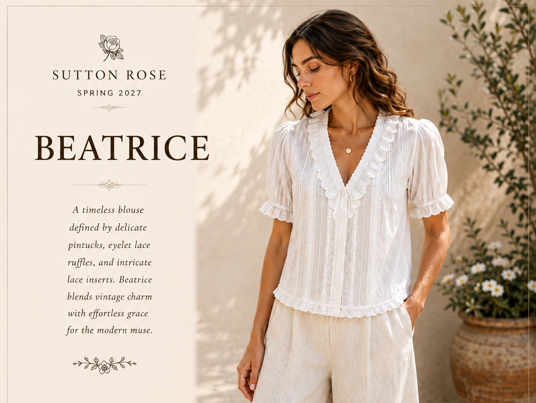 Sutton Rose Beatrice V-Neck Lace Puff Sleeve Blouse
