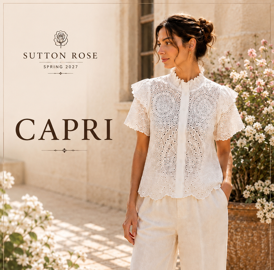 Sutton Rose Capri High-Neck Eyelet Lace Blouse