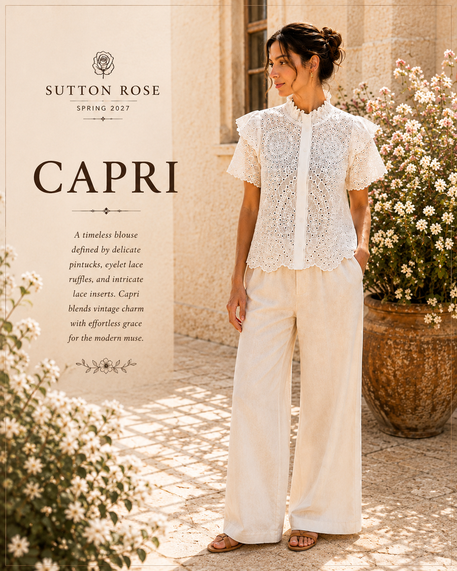 Sutton Rose Capri High-Neck Eyelet Lace Blouse