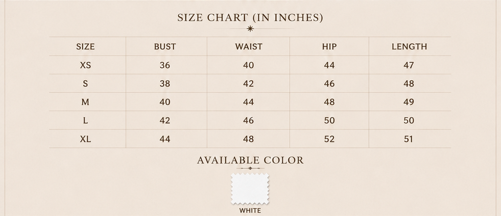 Sutton Rose Carolina Bloom size chart and available colors