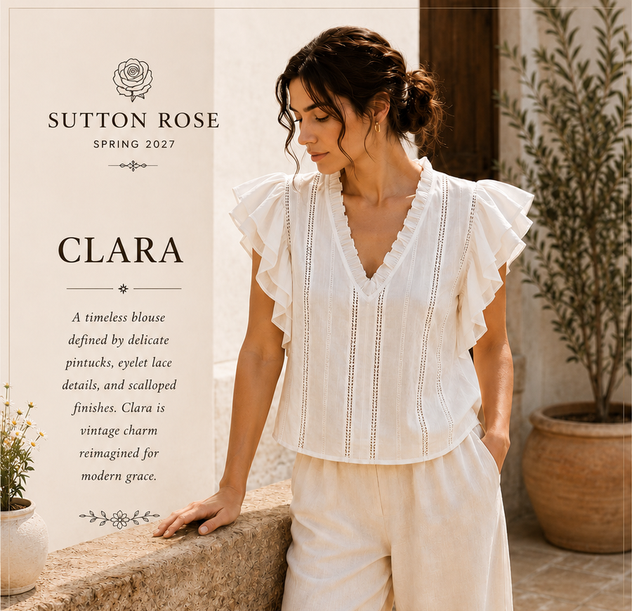 Sutton Rose Clara Flutter Sleeve Pintuck Blouse