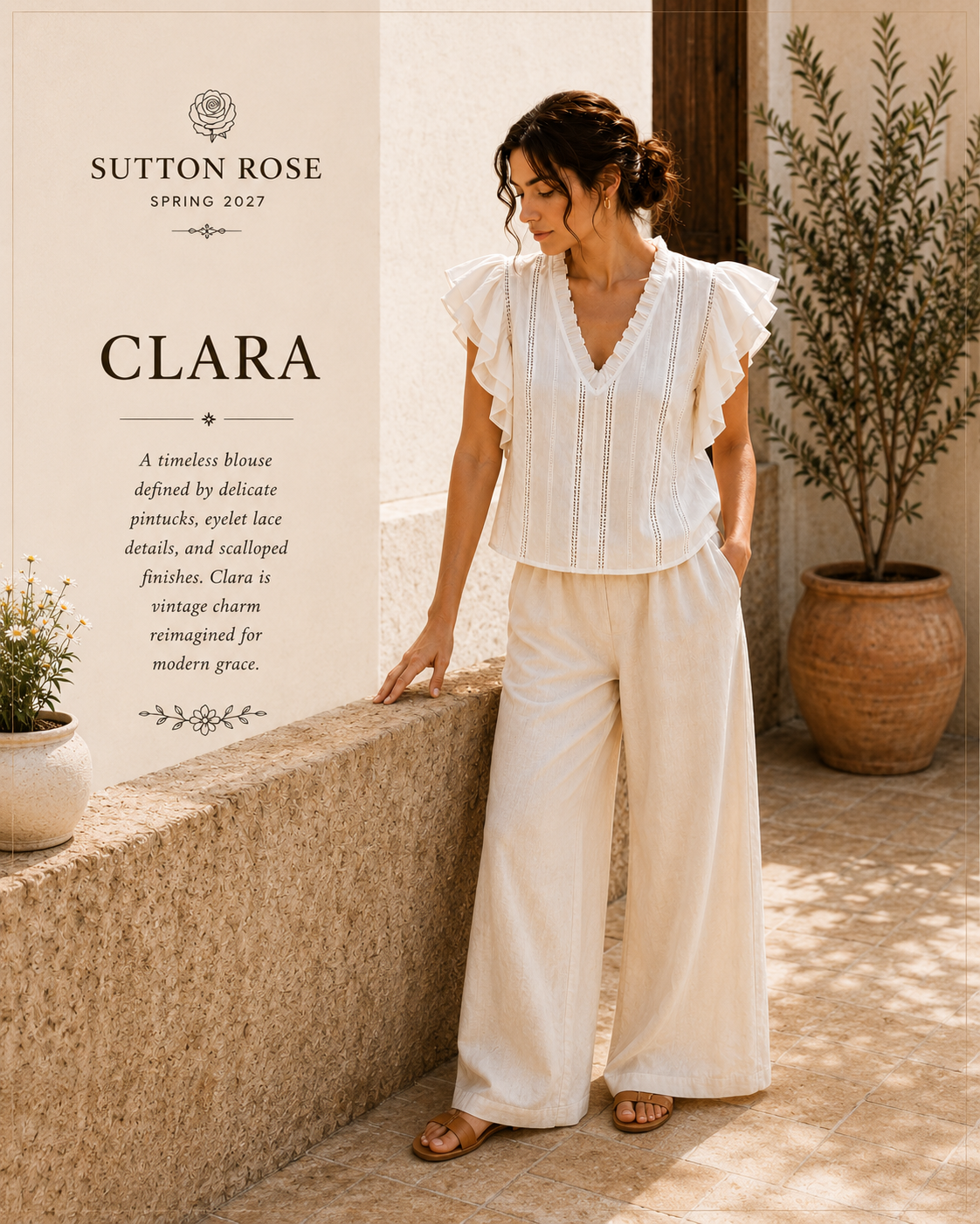 Sutton Rose Clara Flutter Sleeve Pintuck Blouse