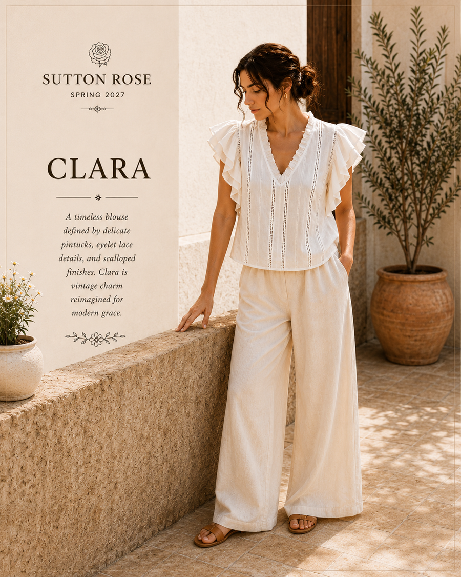 Sutton Rose Clara Flutter Sleeve Pintuck Blouse