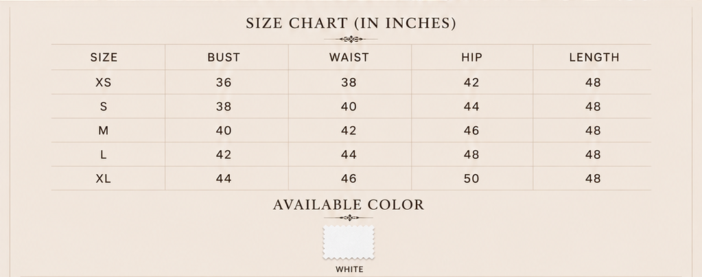 Sutton Rose Colette size chart and available colors