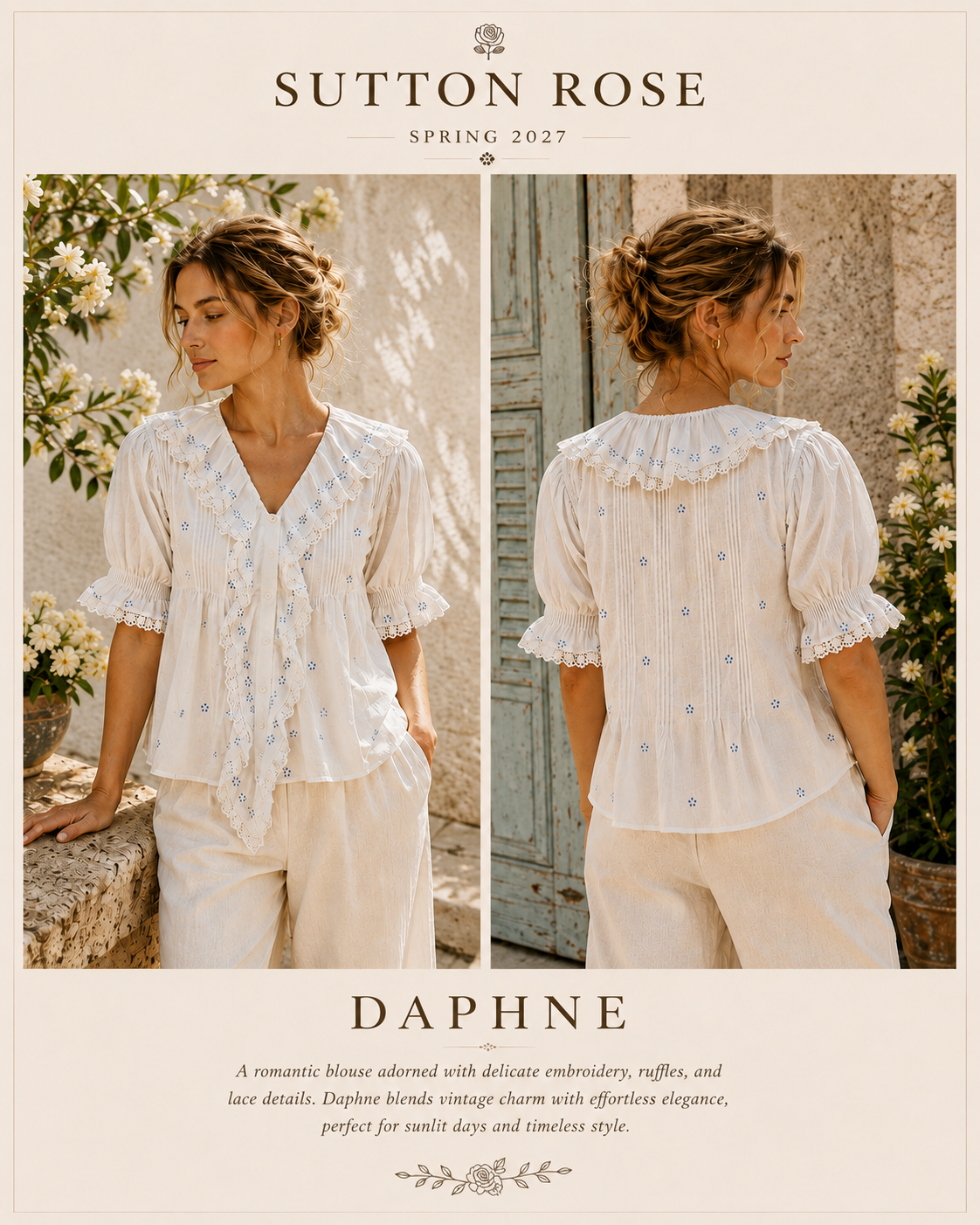 Sutton Rose Daphne Embroidered Ruffle Blouse