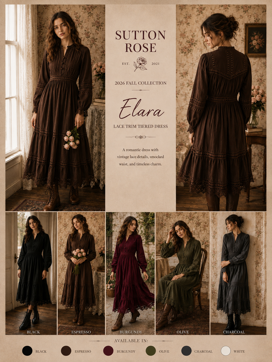 Sutton Rose Elara Lace Trim Tiered Dress