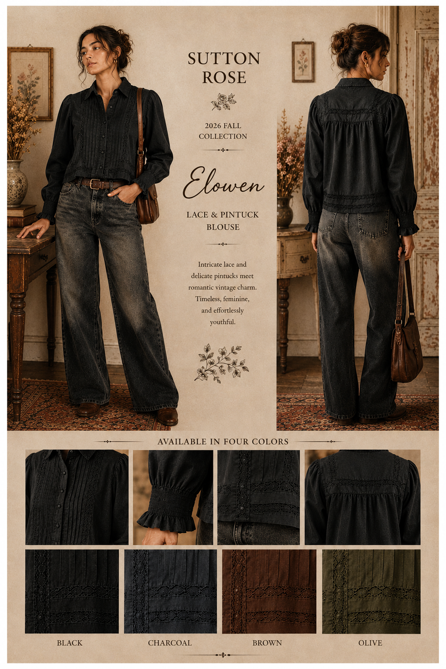 Sutton Rose Elowen Lace & Pintuck Blouse