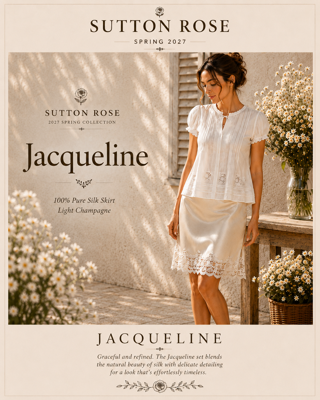 Sutton Rose Jacqueline Pure Silk Lace-Trim Skirt