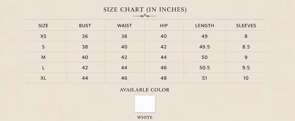 Sutton Rose Margaret size chart and available colors
