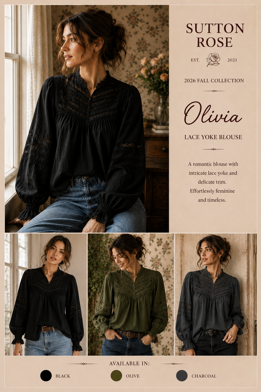 Sutton Rose Olivia Lace Yoke Blouse