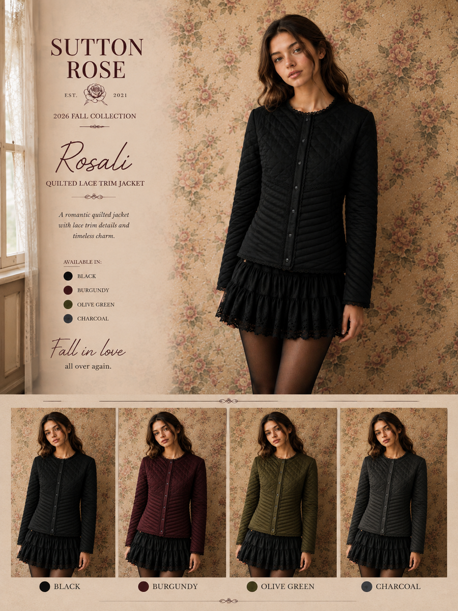 Sutton Rose Rosali Quilted Lace Trim Jacket