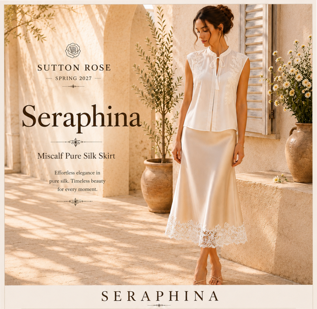 Sutton Rose Seraphina Pure Silk Lace-Trim Midi Skirt