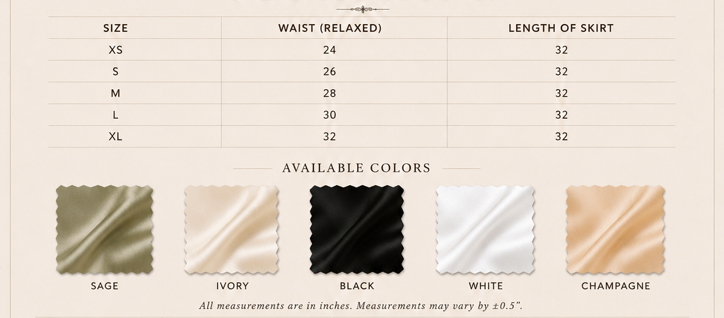 Sutton Rose Seraphina size chart and available colors