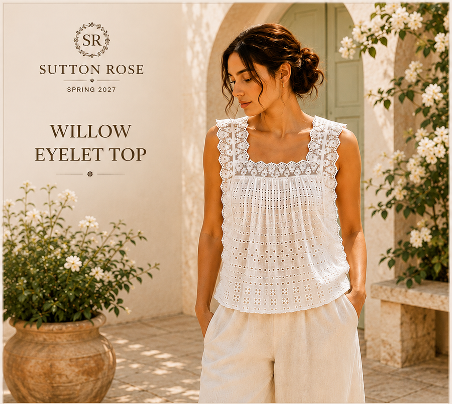 Sutton Rose Willow Square-Neck Eyelet Top