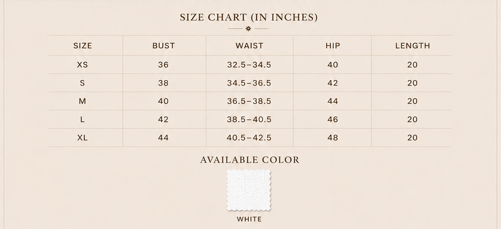 Sutton Rose Willow size chart and available colors