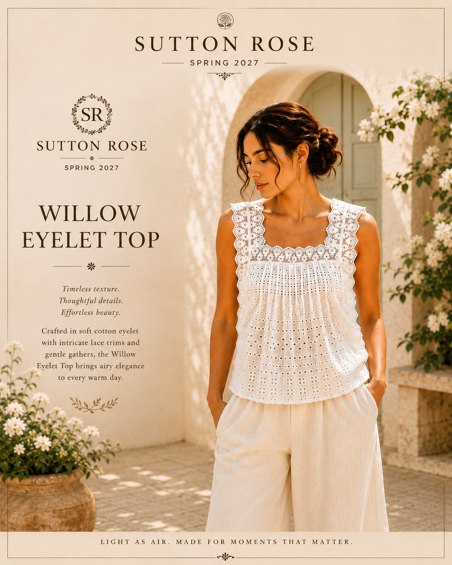 Sutton Rose Willow Square-Neck Eyelet Top