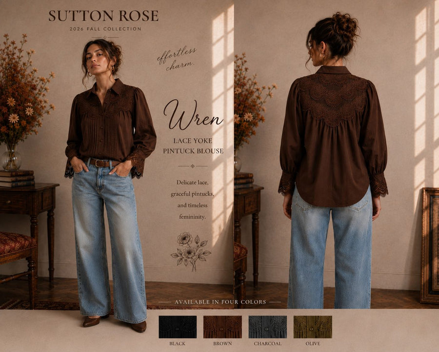 Sutton Rose Wren Lace Yoke Pintuck Blouse