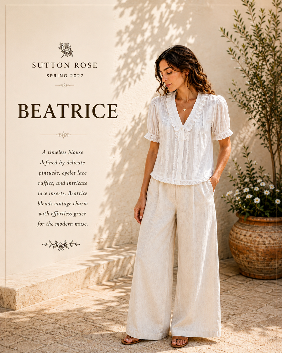 Sutton Rose Beatrice V-Neck Lace Puff Sleeve Blouse