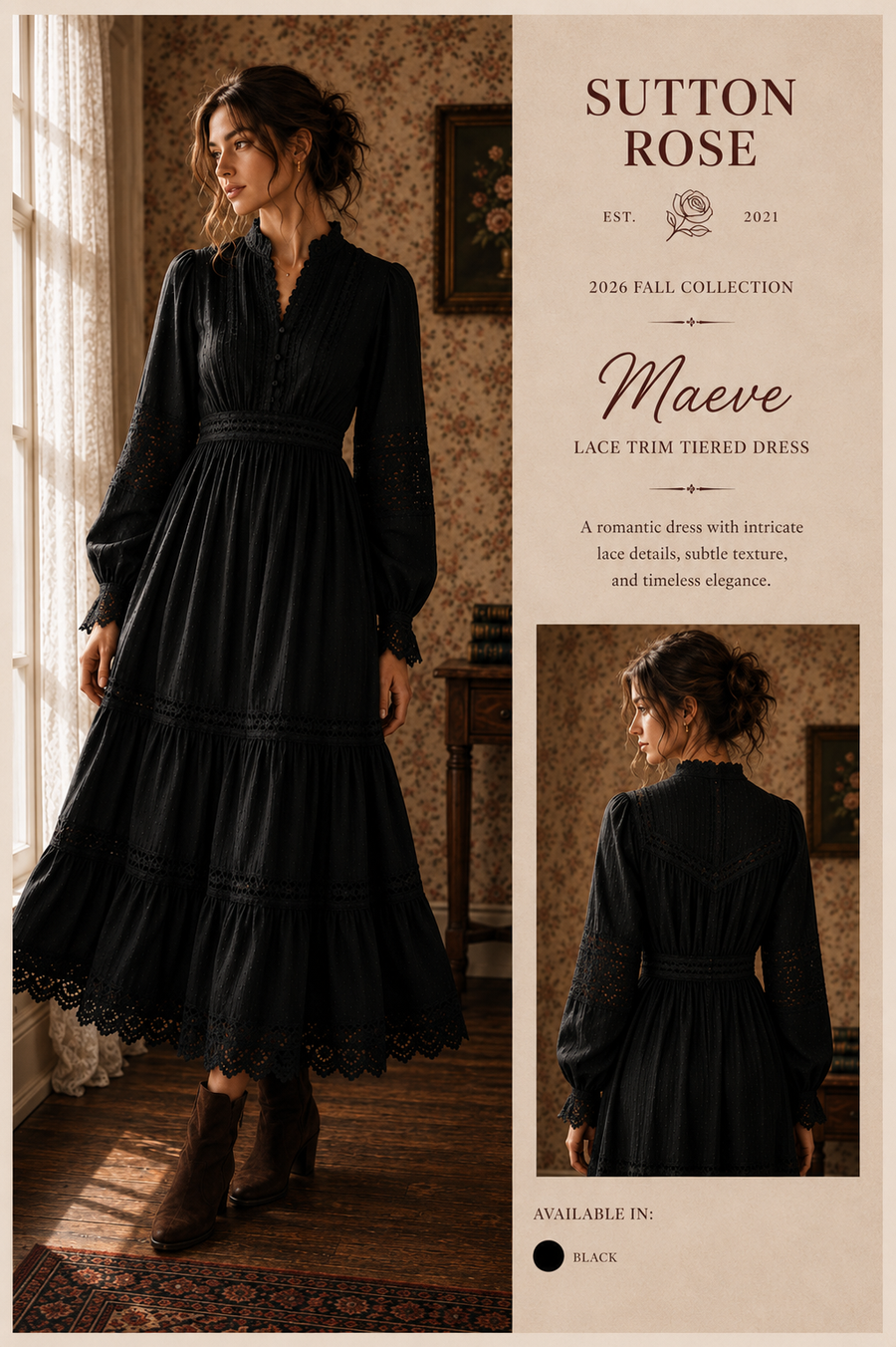 Sutton Rose Maeve Lace Trim Tiered Dress